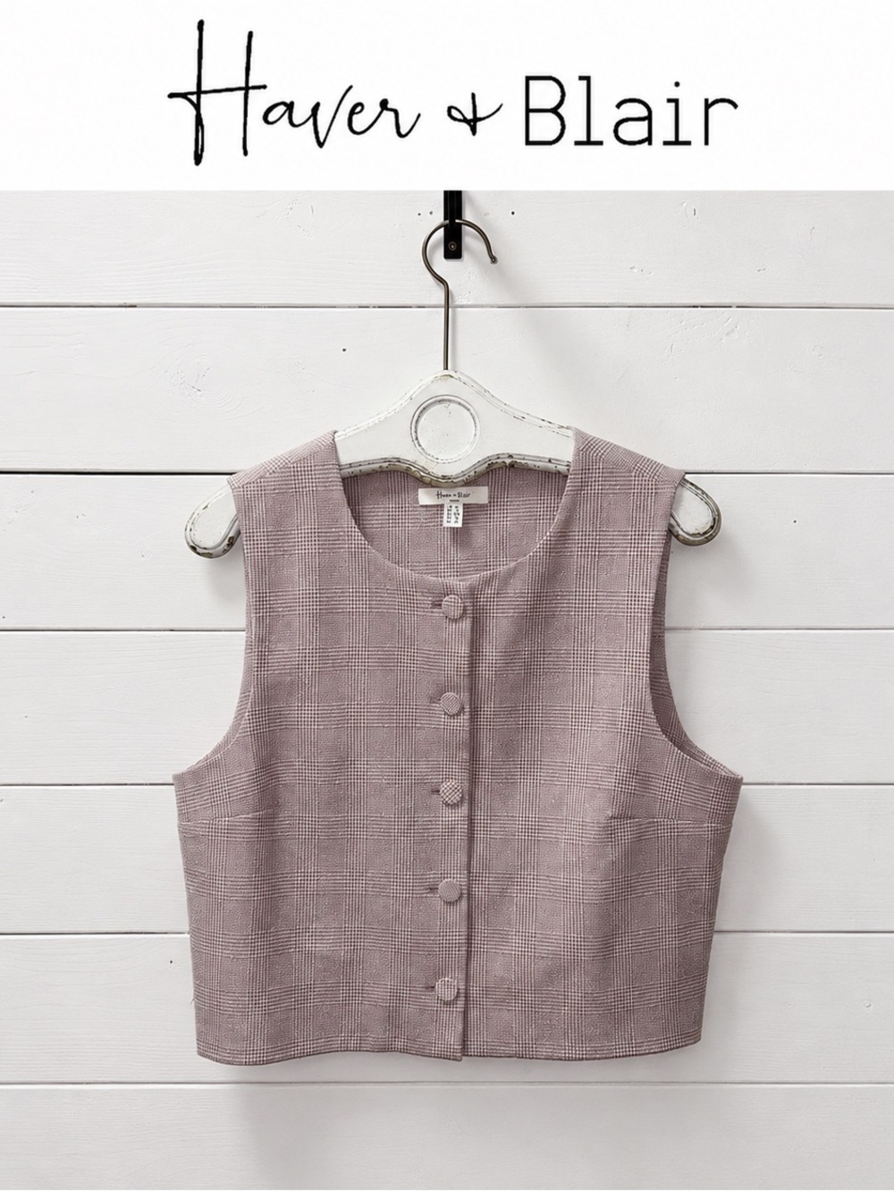 Haver + Blair Mauve Plaid Button-Front Vest – Size XL